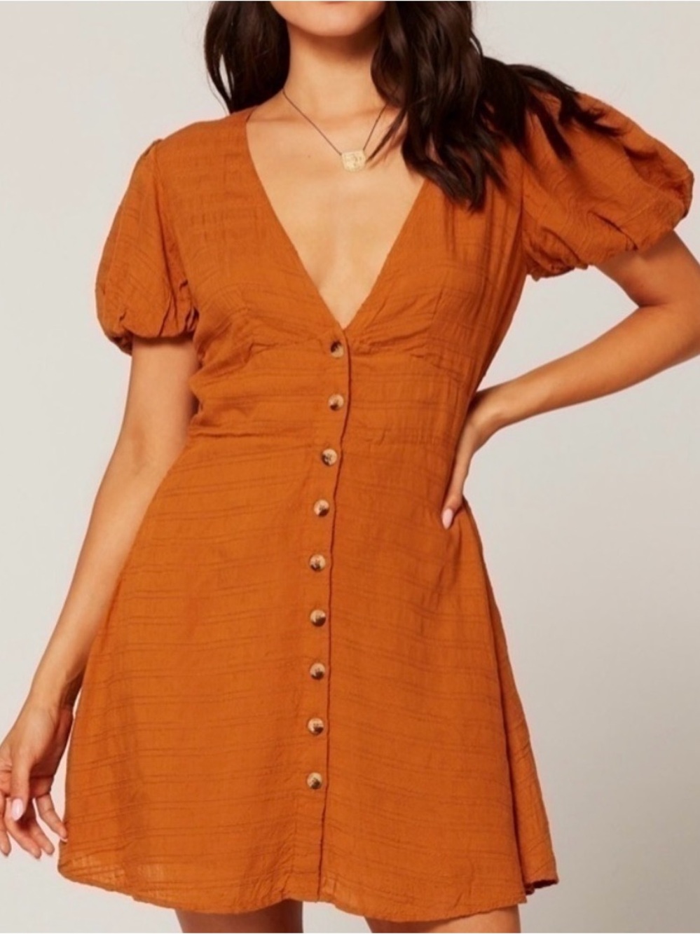 l*space Burnt Orange Button-Down Mini Dress